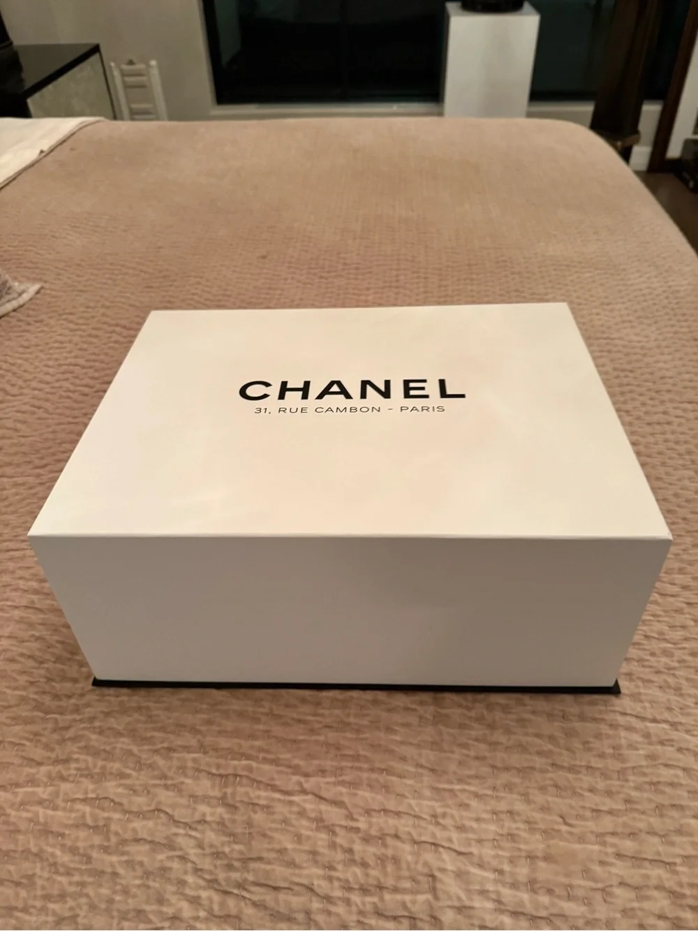 CHANEL Quilted Lambskin Shoulder Bag in Taupe